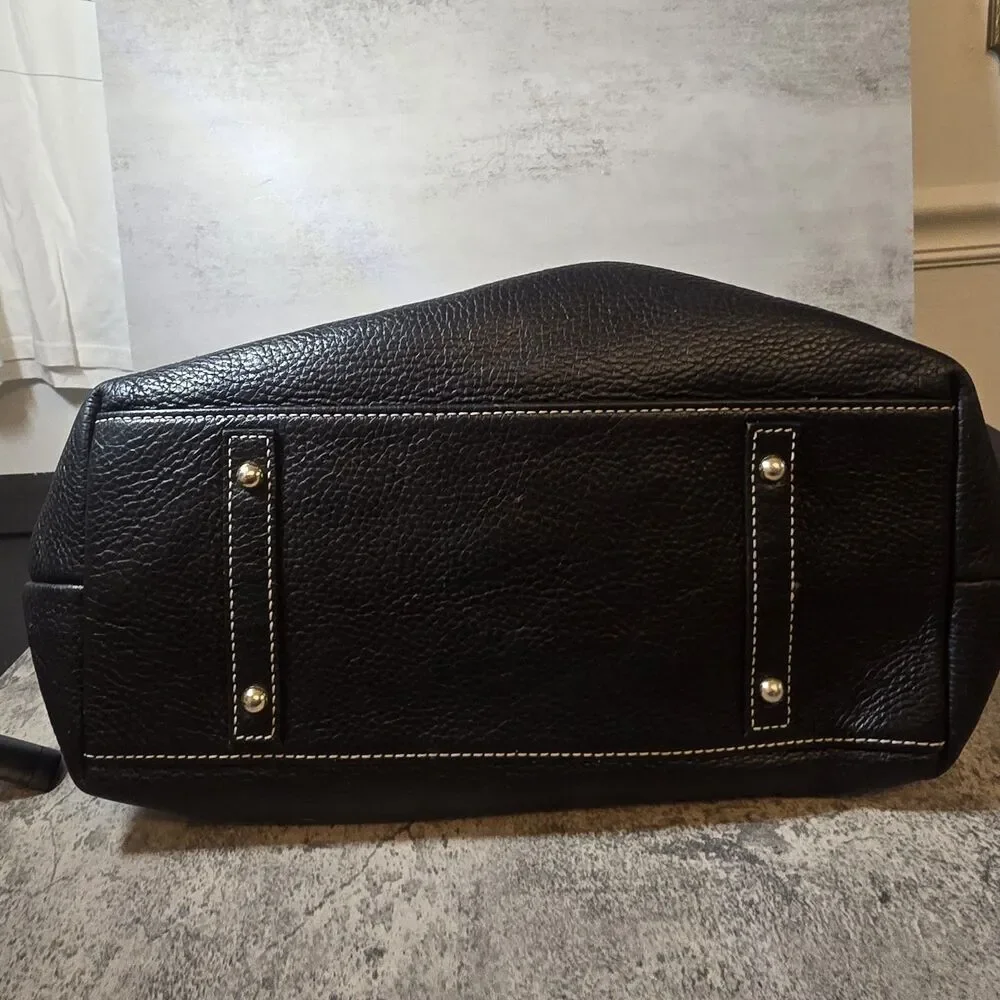 Vtg Dooney & Bourke Lucca Leather Logo Lock Hobo Black Pebbled Gold Hardwear